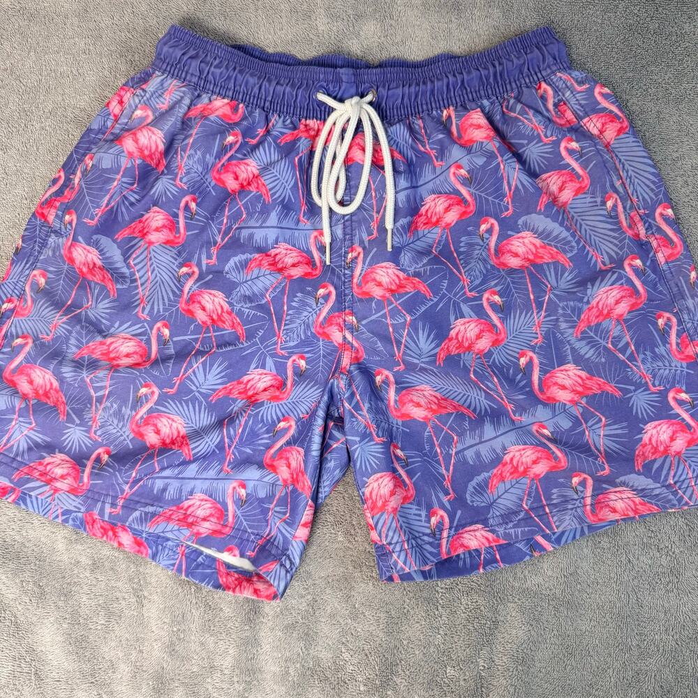 TSLA Men's Swim Trunks Small Purple Pink Flamingo Tropical Print Drawstring